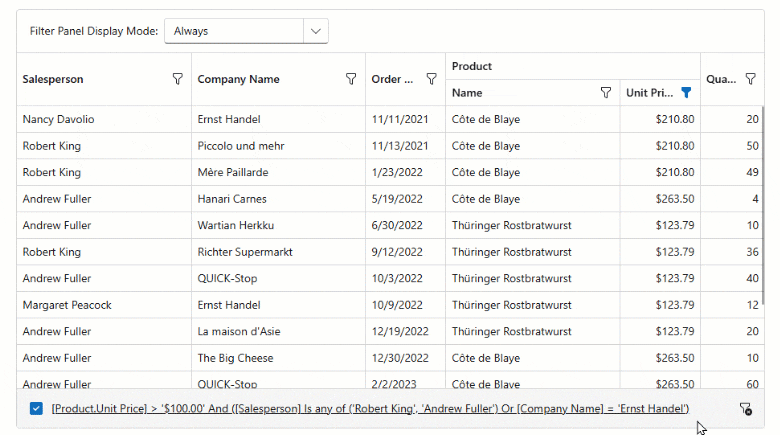 Blazor Grid & TreeList — Filter Panel